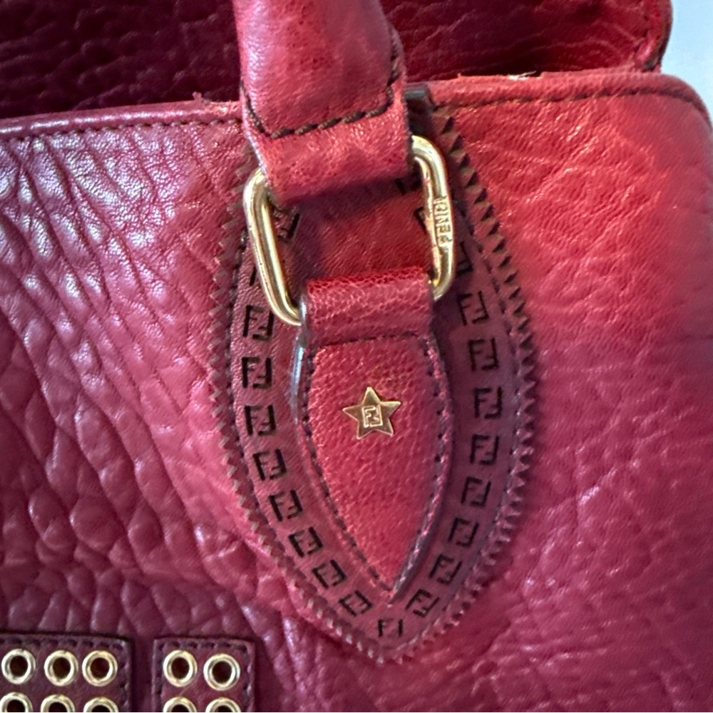 Fendi Red Textured Leather Satchel - Picture 4 of 15